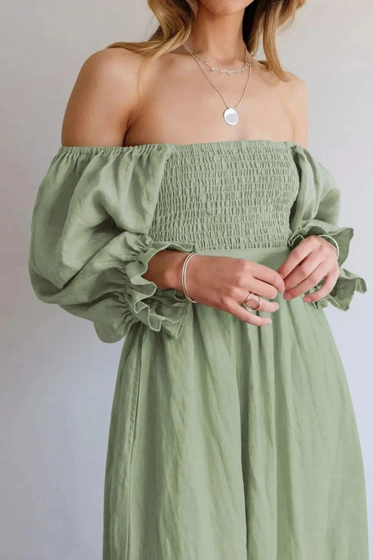 Off Shoulder Tie Rope Belt Maxi Dress