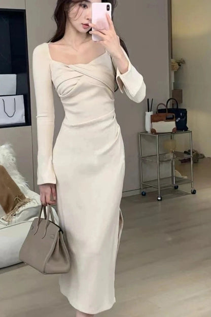 Elegant High Slit Midi Dress