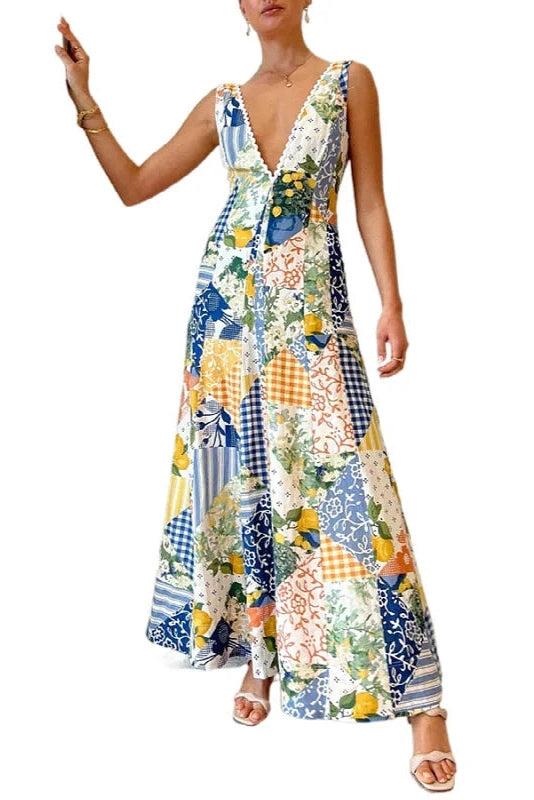 Elegant Sleeveless Deep V-Neck Maxi Dress