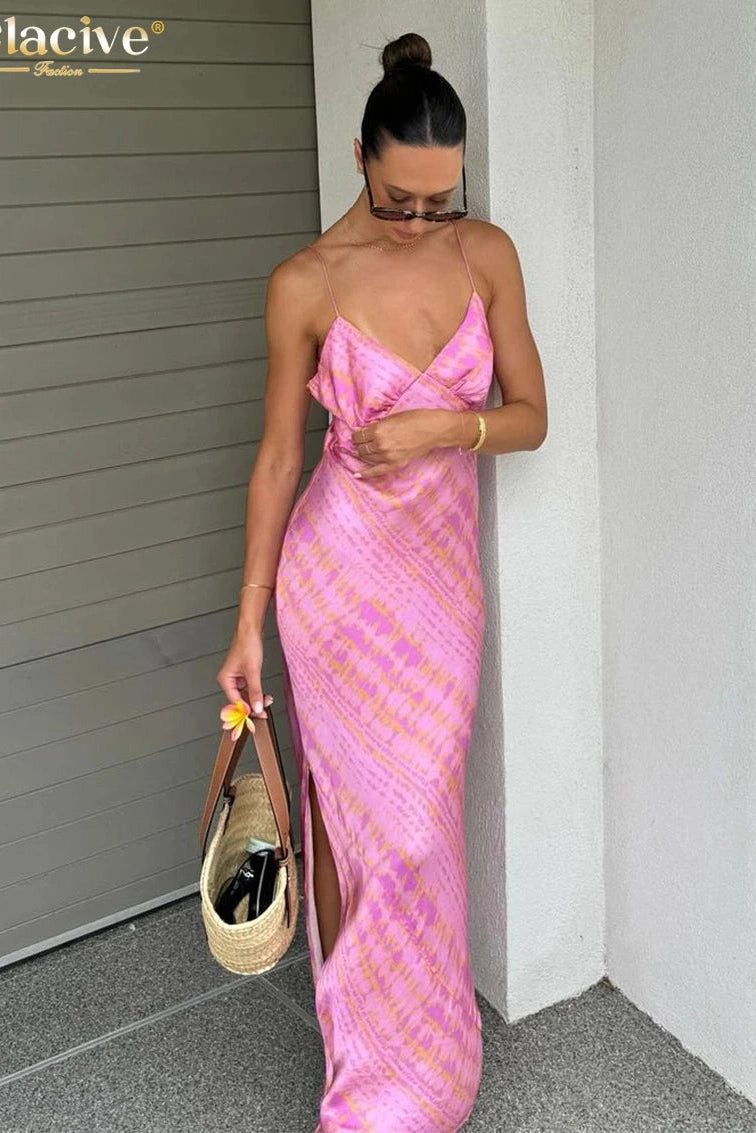 Elegant Sleeveless Print Maxi Dress