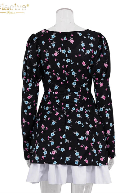 Print  Long Sleeve Mini Dress