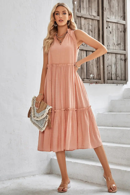 Casual V-neck Sleeveless Fresh Loose Midi Dress