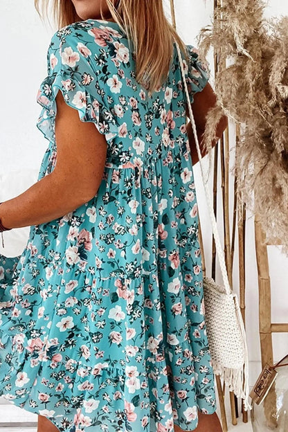 Floral Print Round Neck A-Line Maxi Dress