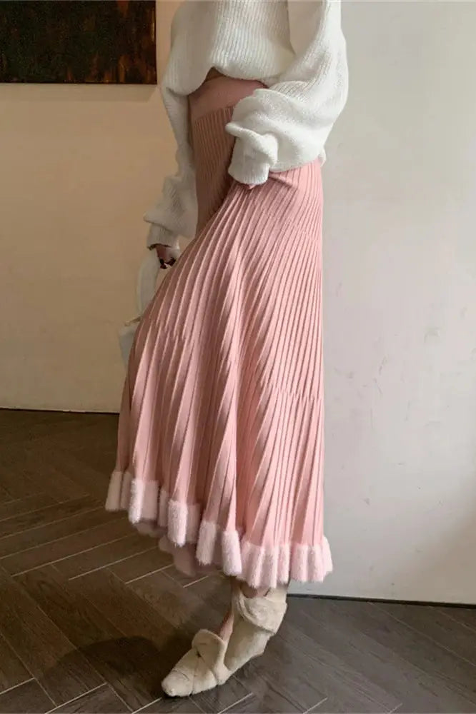 High Waist Ruffled Pleated Maxi Skirt