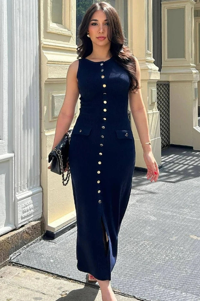 Elegant O-Neck Sleeveless Maxi Dress