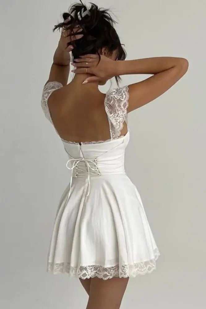 Charming Lace Strap Sleeveless Backless Loose Mini Dress
