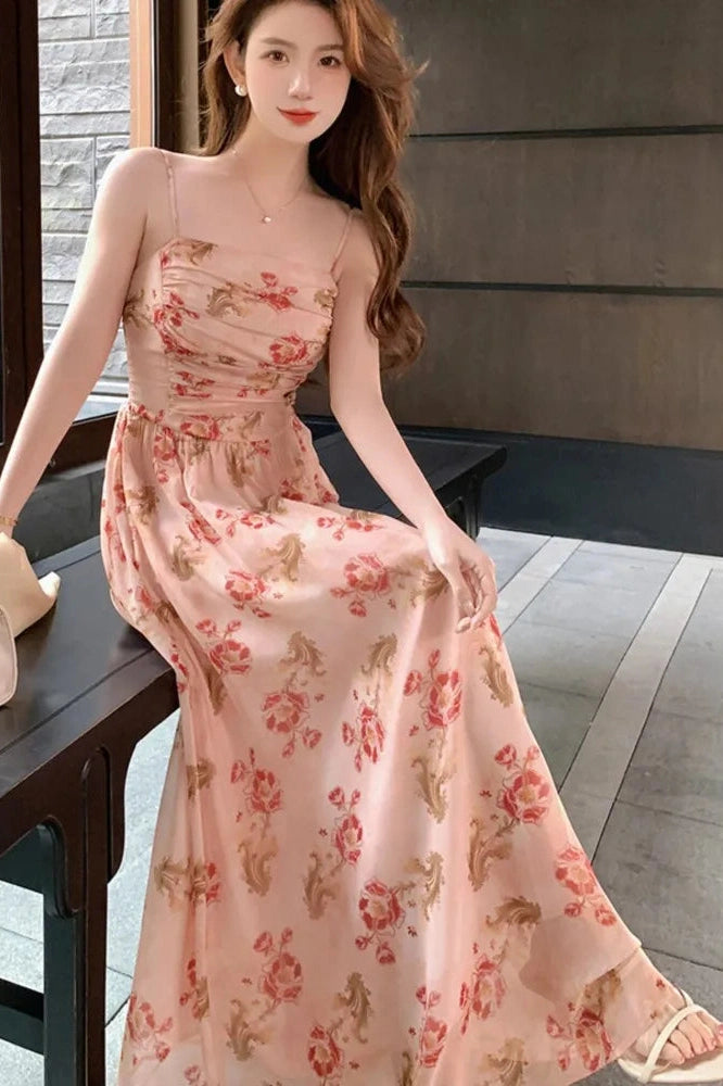 Floral Printed Spaghetti Strap Maxi Dress