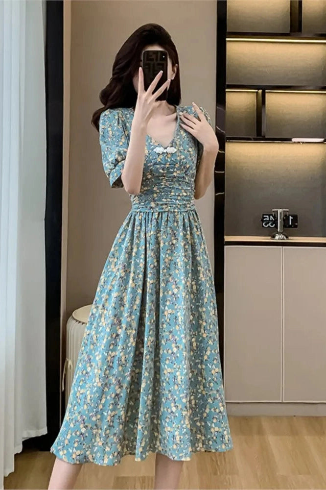 Elegant Floral Print Midi Dress