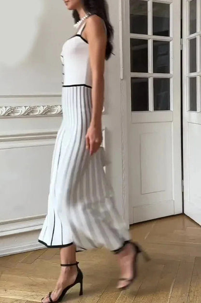 Elegant Sleeveless Striped Maxi Dress