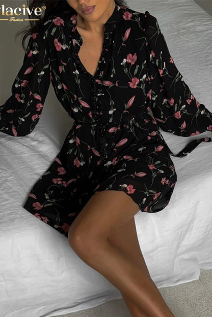 Print Long Sleeve Mini Dress