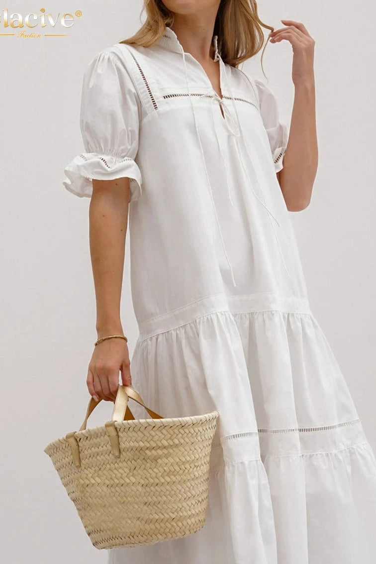 Elegant Cotton Short Sleeve Midi Dress