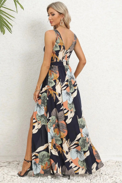 Elegant V-Neck Print Long Camisole Dress
