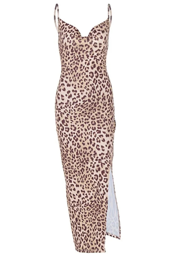 Leopard Print Backless Maxi Dress