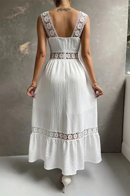 Trendy Boho Hollow Out Square Collar Maxi Dress