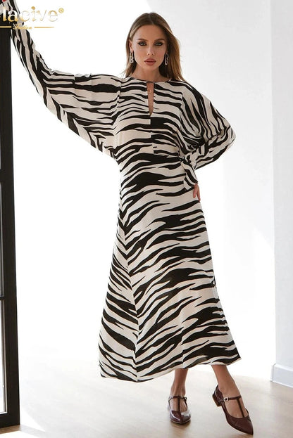 O-Neck Long Sleeve Maxi Dress