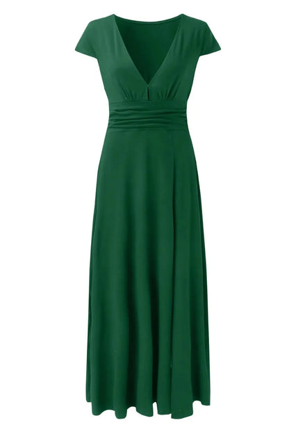 Deep V-Neck Pleated Maxi Dress