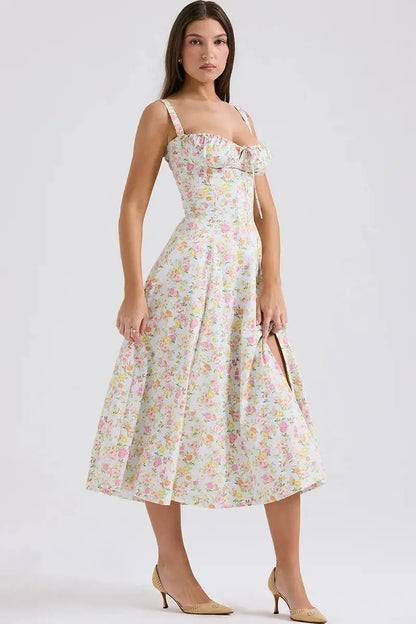 2024 Floral Print Spaghetti Strap Midi Dress