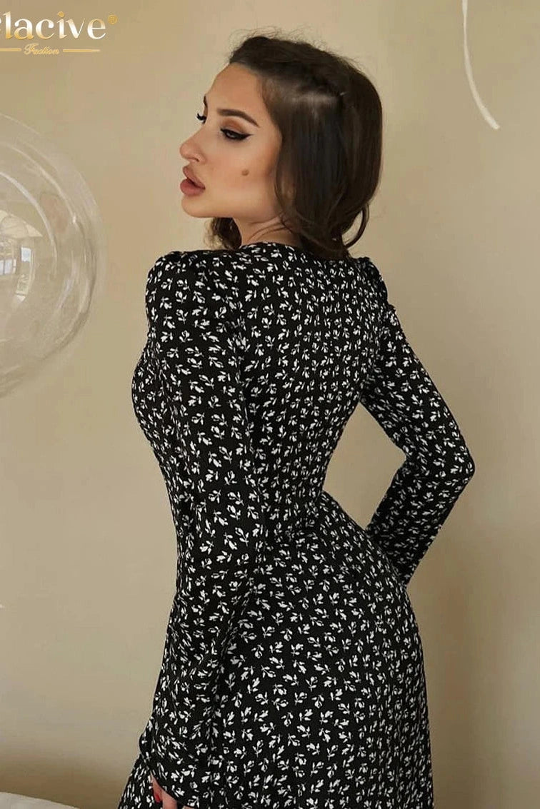 Print Bodycon Long Sleeve Maxi Dress