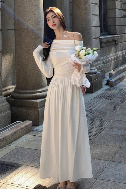 Elegant Off-Shoulder A-Line Maxi Dress