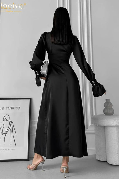 V-Neck Long Sleeve Maxi Dress