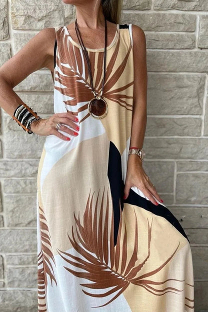 Elegant O-Neck Sleeveless Printed Maxi Dress