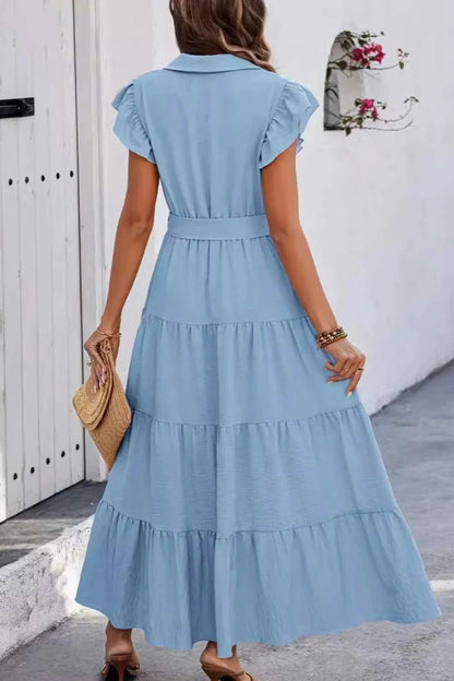 Elegant Belted Button-Down Maxi Dress