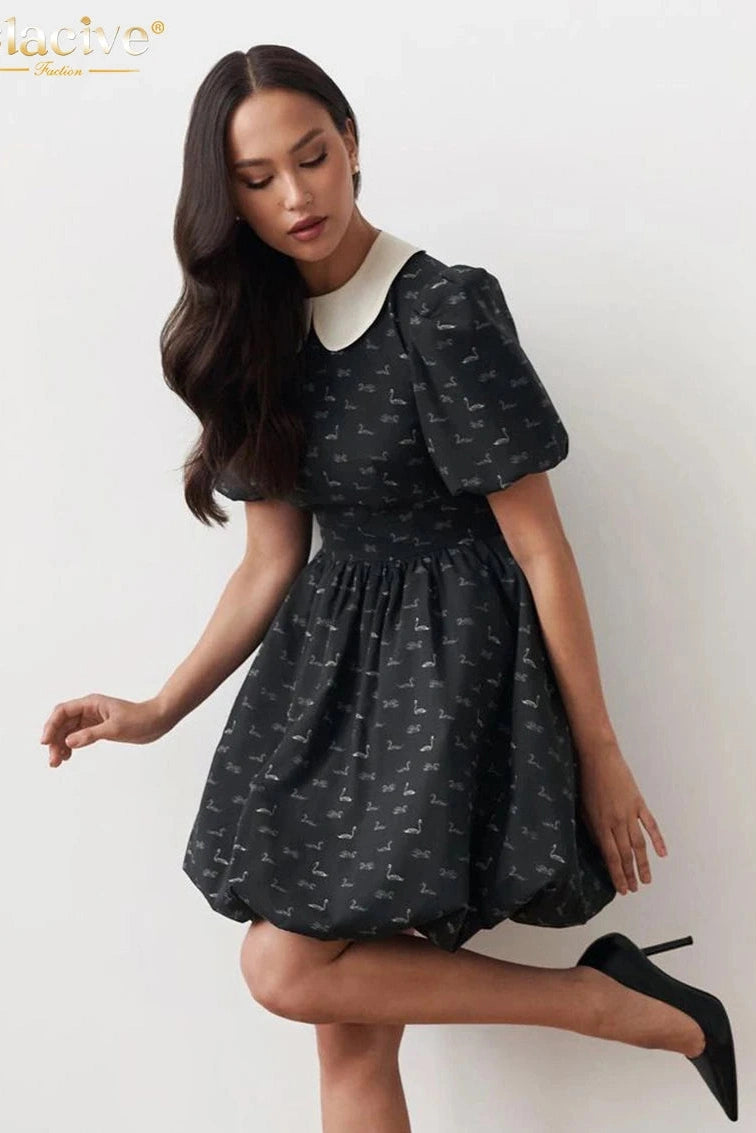 Pleated Short Sleeve Mini Dress