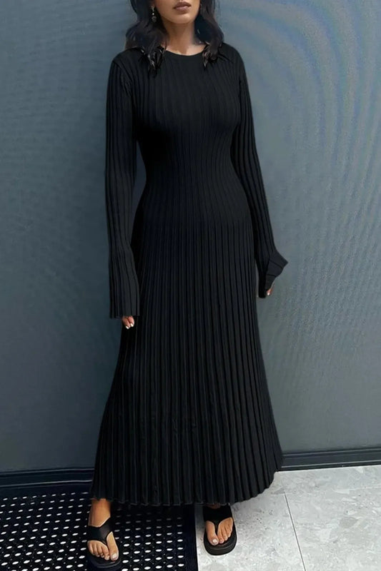 Elegant Long Sleeve O Neck Maxi Dress