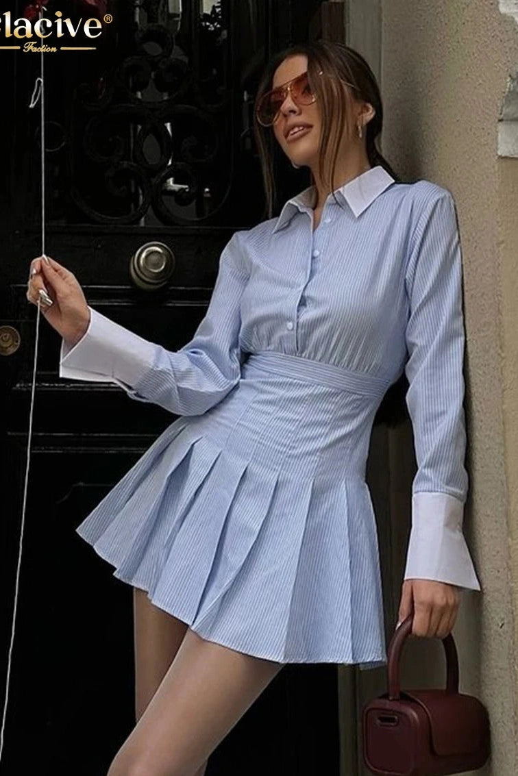 Long Sleeve Pleated Mini Dress