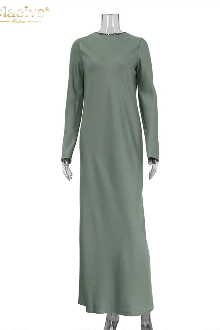 O-Neck Long Sleeve Maxi Dress