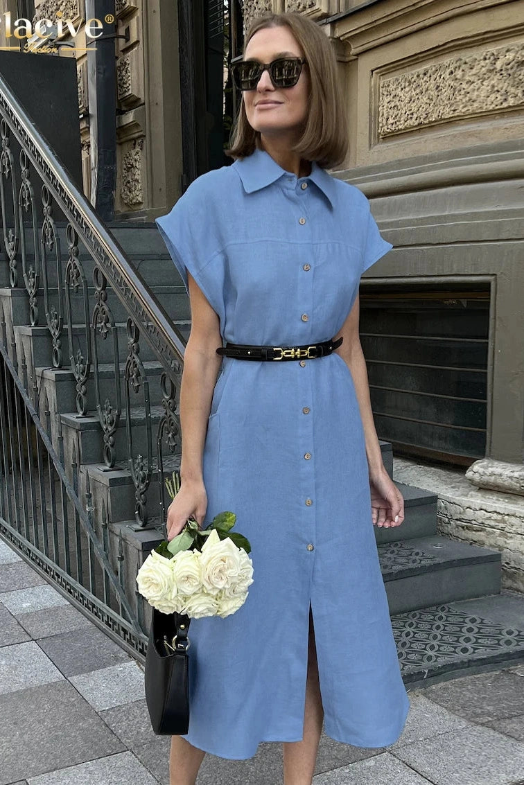 Elegant Short Sleeve Midi Dress