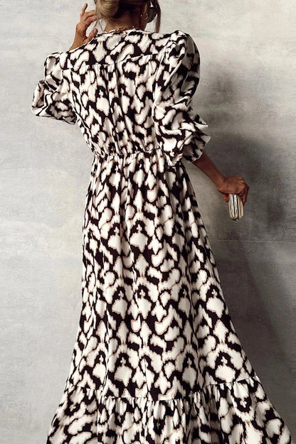 Elegant Printed V-Neck Maxi Dress