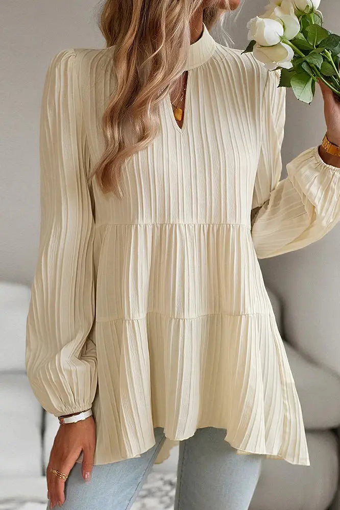 Elegant Turtleneck Puff Sleeve Solid Shirt