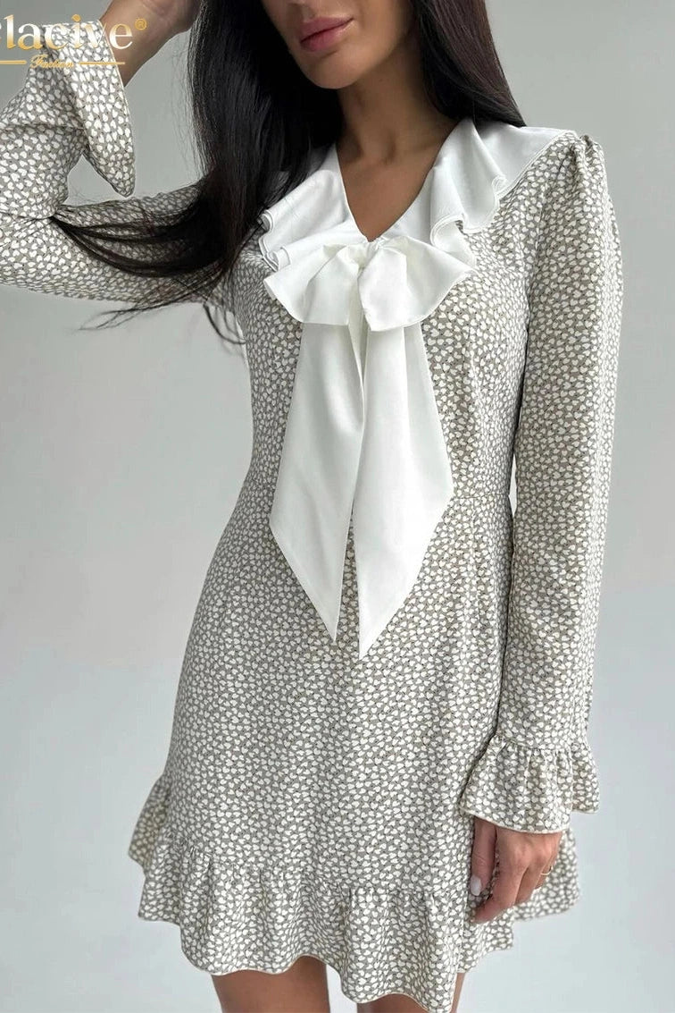 Ruffle Collar Long Sleeve Mini Dress