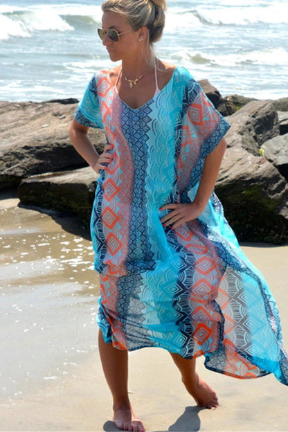 Elegant Floral Print Cover-Up Dress