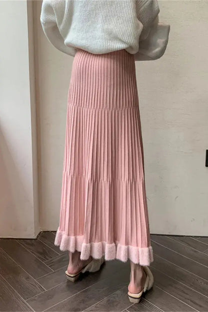 High Waist Ruffled Pleated Maxi Skirt