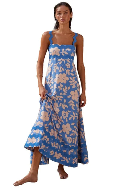 Backless Printed Spaghetti Strap Maxi Dress