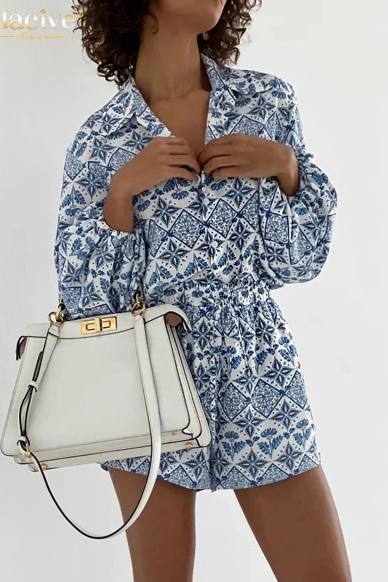 Printed Long Puff Sleeve Mini Dress