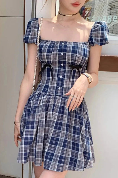 Puff Sleeve Square Collar Mini Dress