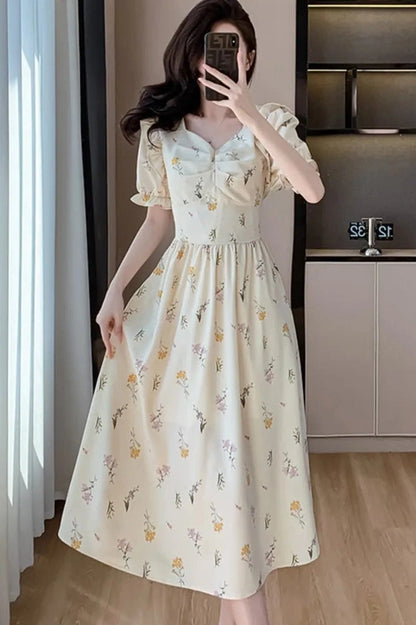 Elegant Floral Printed Midi Dress