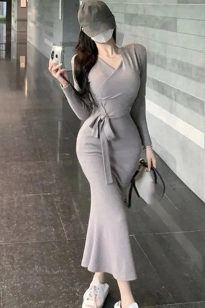 V-Neck Bodycon Maxi Dress