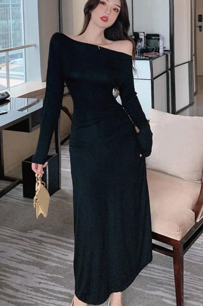 Off Shoulder Long Sleeve Maxi Dress