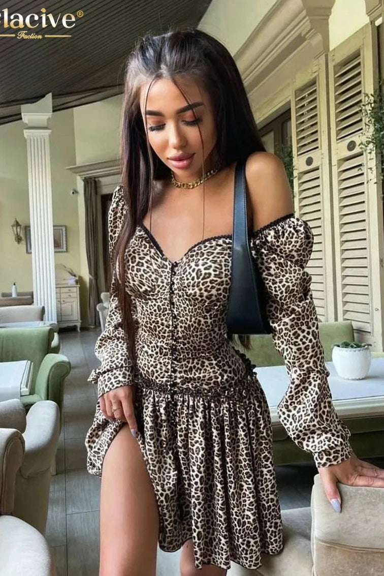 Elegant Print Long Sleeve Mini Dress