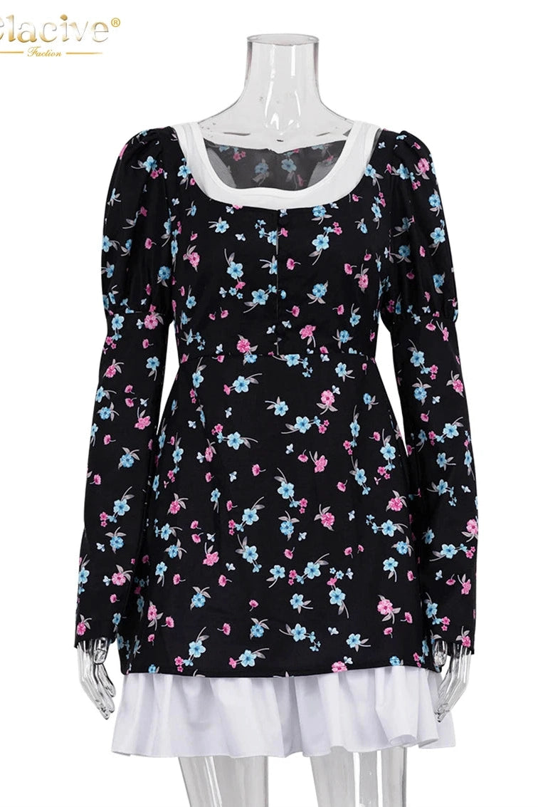 Print  Long Sleeve Mini Dress