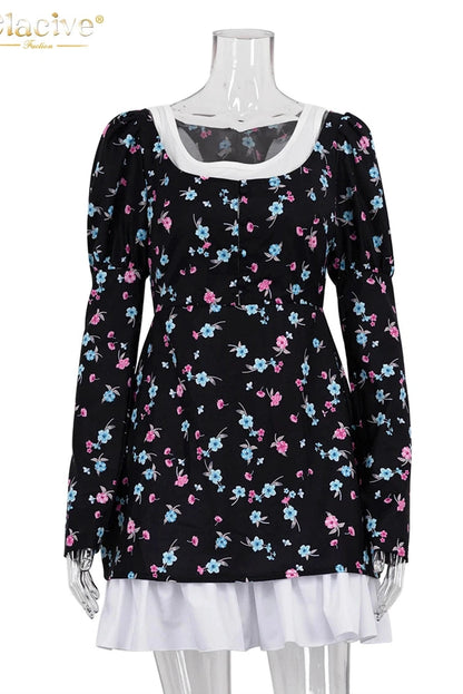 Print  Long Sleeve Mini Dress