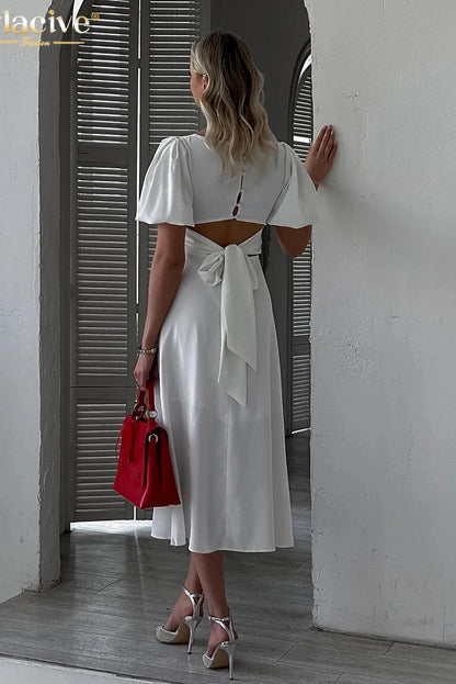 O-Neck Short Sleeve Midi Dress