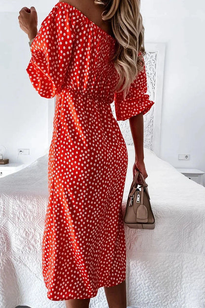 Elegant Printed Half Sleeves Midi Dress