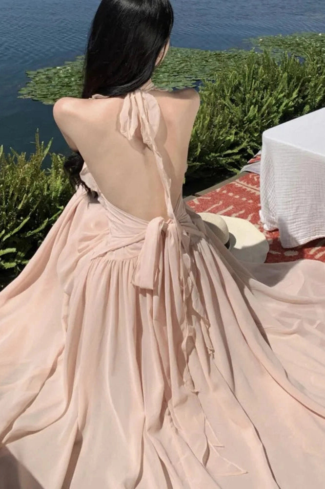 Backless Ruffles A-Line Maxi Dress