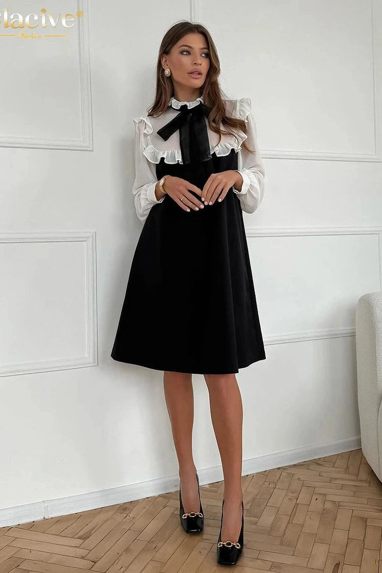 O-Neck Long Sleeve Mini Dress