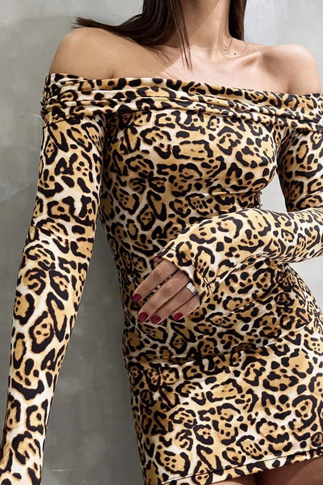 Leopard Print Long Sleeve Mini Dress